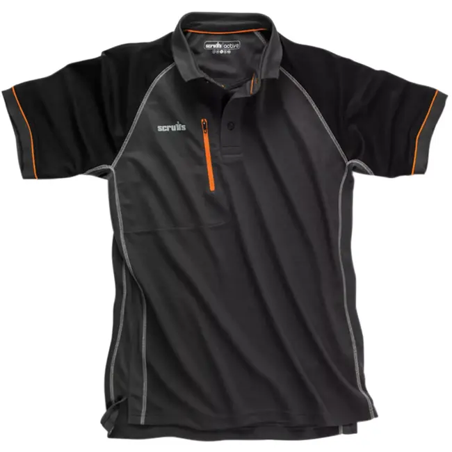 Scruffs Werkpolo - polyester - sneldrogend en ademend met gaaspanelen - maat S - grijs - borstzak met rits bouw en magazijn