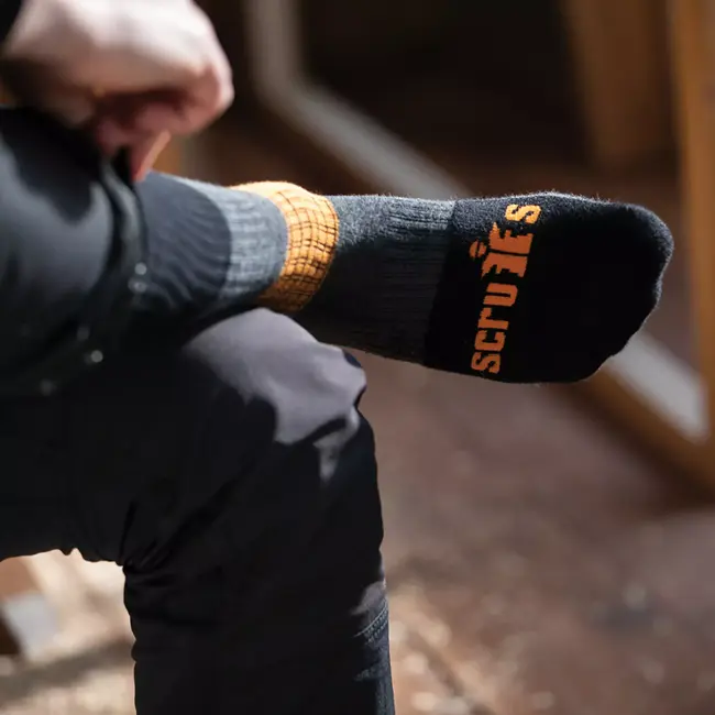 Scruffs werksokken - katoen/polyamide/elastaan - versterkte hiel/teen - maat 41–43 - zwart/grijs - 3 paar - werkschoenen
