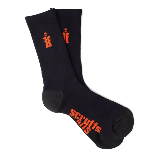 Scruffs Werksokken - textiel - maat 41-43 - zwart - verstevigde hiel en teen, warme voering - 3 paar - veiligheidsschoenen