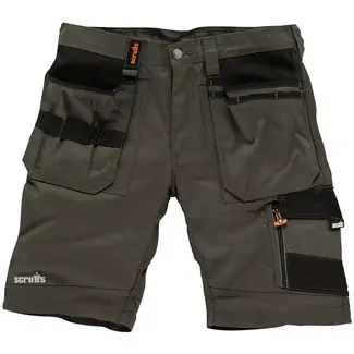 Scruffs Korte werkbroek - polyester-katoen - cargozakken en gereedschapslussen - maat 42 - donkergrijs - bouw en werkplaats