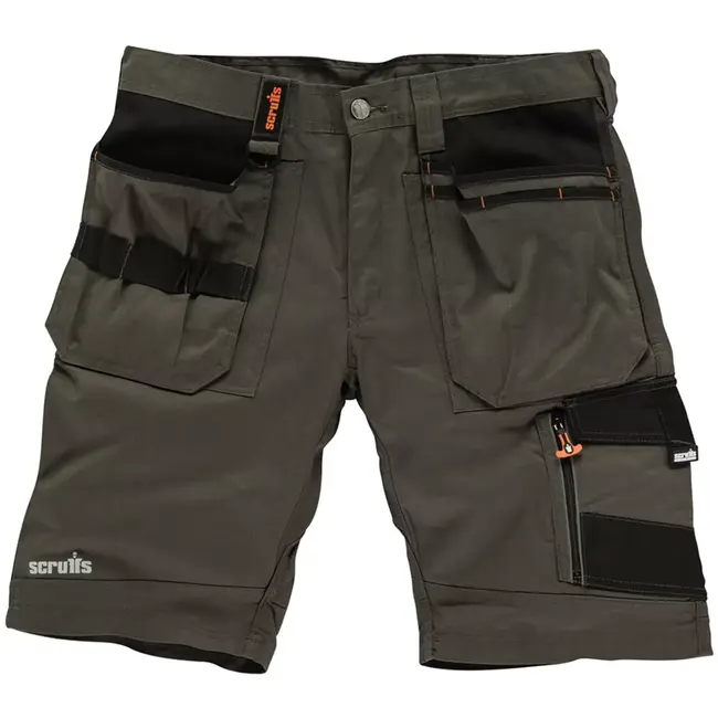 Scruffs Korte werkbroek - polyester-katoen - cargozakken en gereedschapslussen - maat 42 - donkergrijs - bouw en werkplaats