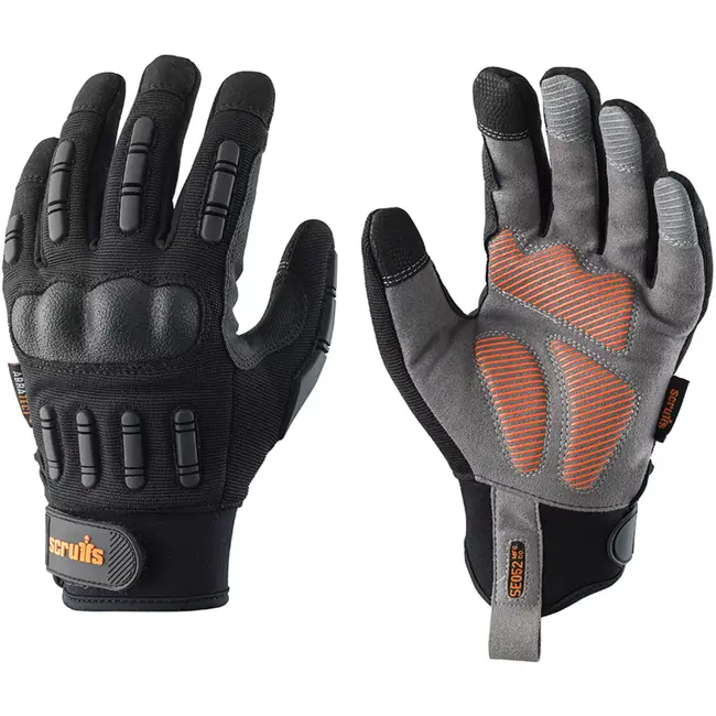 Scruffs Werkhandschoenen schokdemping – maat XL (10) – slijtvast textiel – gelkussens, aanraakschermbediening – montage en bouw