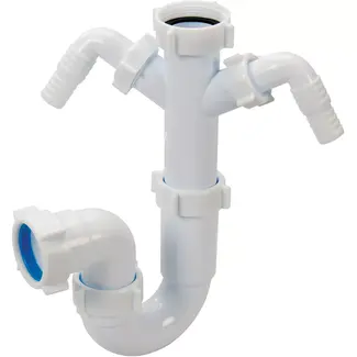Plumbob Sifon 40 mm voor wastafel en wasmachine - polypropyleen - dubbele aansluiting, persfitting - wit - geur- en lekvrij