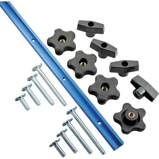 Rockler T-sleufset - aluminium - geleiding en opspannen - 6 en 8 mm - aluminiumkleur - 17-delig - werkbank en houtbewerking