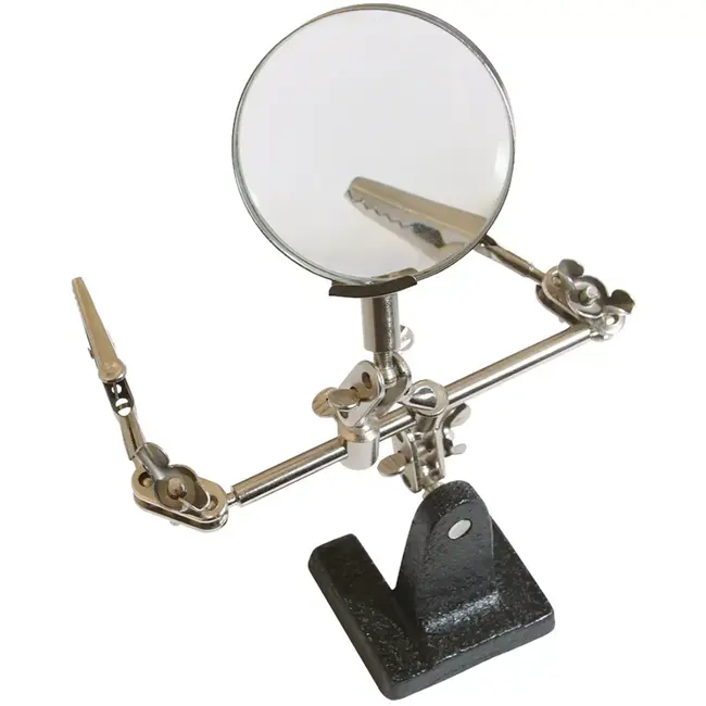 Silverline derde hand soldeerhulp met vergrootglas - metalen voet - 2,5× vergroting, lens 63 mm - grijs - voor solderen en modelbouw