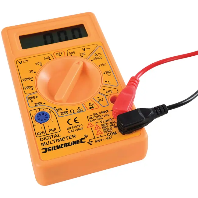 Silverline digitale handmultimeter - kunststof - meet AC/DC spanning, stroom en weerstand - inclusief meetsnoeren - voor elektra