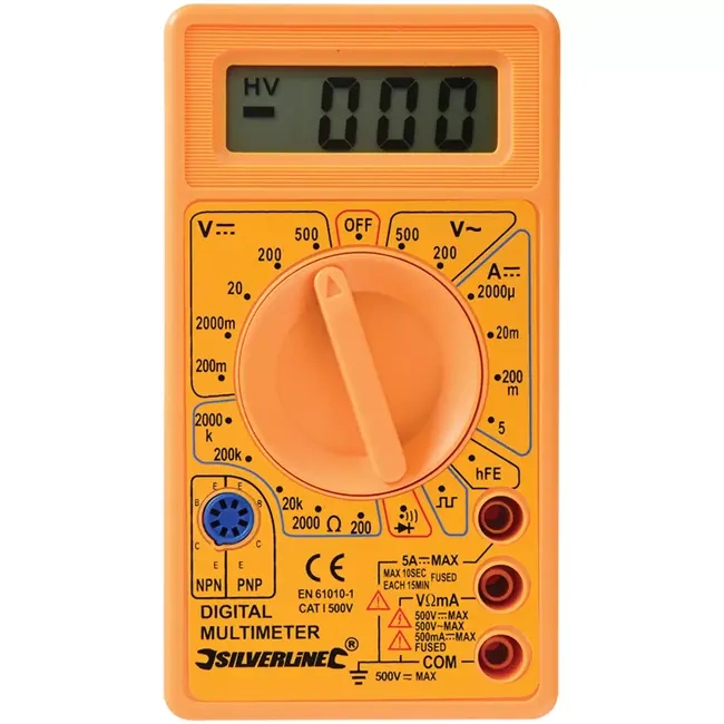 Silverline digitale handmultimeter - kunststof - meet AC/DC spanning, stroom en weerstand - inclusief meetsnoeren - voor elektra
