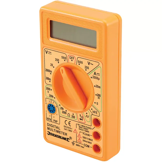 Silverline digitale handmultimeter - kunststof - meet AC/DC spanning, stroom en weerstand - inclusief meetsnoeren - voor elektra