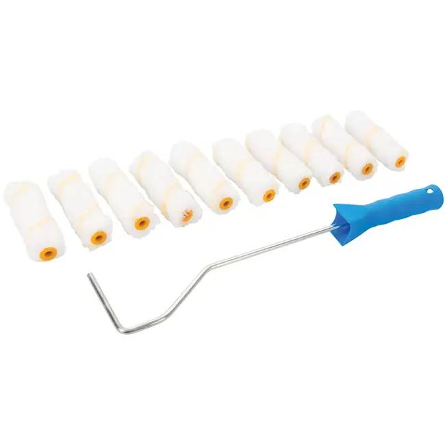 Silverline Mini verfbeugelset - staal - acrylrollers 25 × 110 × 25 mm - wit - 10 stuks - voor detailwerk, deuren en kozijnen