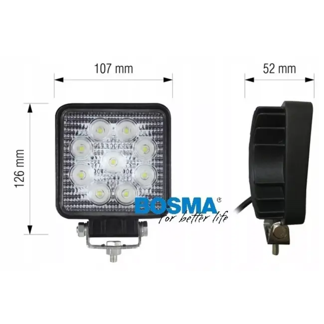 Bosma Led werklamp breedstraler - 126 x 107 x 52 mm - claxon 105 dB - waterdicht IP68 - 1600 lumen - voertuigen en bouwplaats