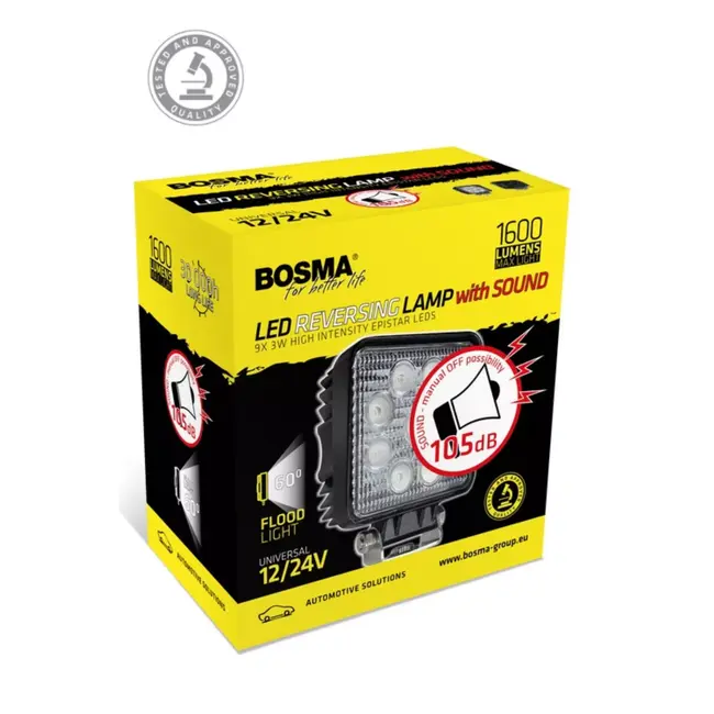 Bosma Led werklamp breedstraler - 126 x 107 x 52 mm - claxon 105 dB - waterdicht IP68 - 1600 lumen - voertuigen en bouwplaats