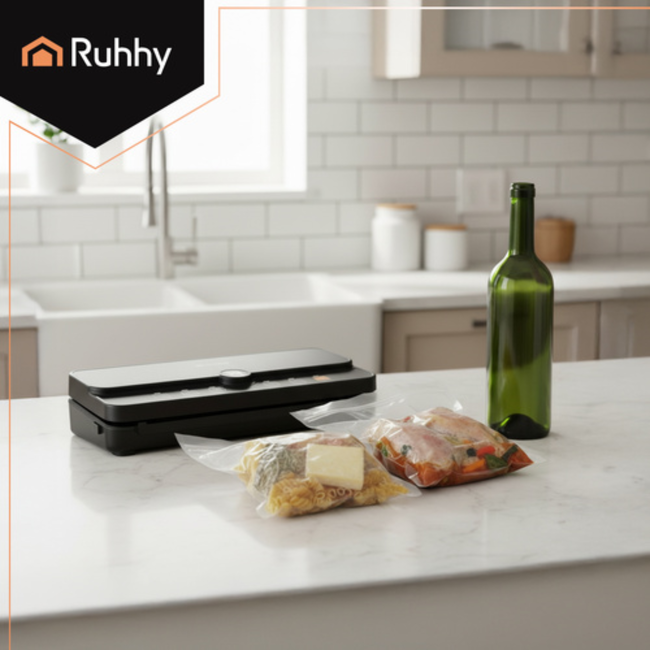 Ruhhy Vacuümmachine met snijder en vacuümzakken – zwart
