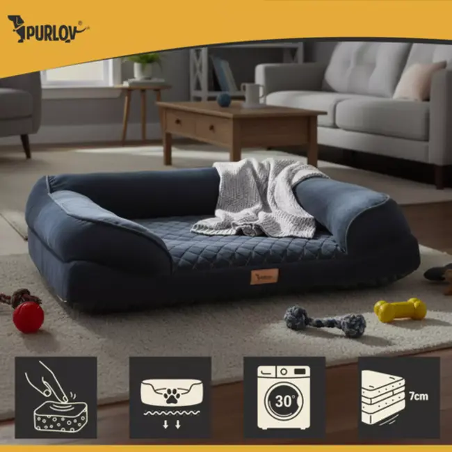 Purlov Orthopedisch hondenbed M 80x65 cm met afneembare hoes en antislipbodem – zwart design