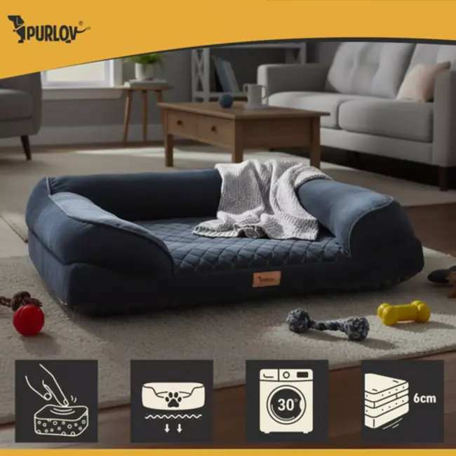 Purlov Orthopedisch hondenbed S 65x55 cm met afneembare hoes en antislipbodem – zwart design