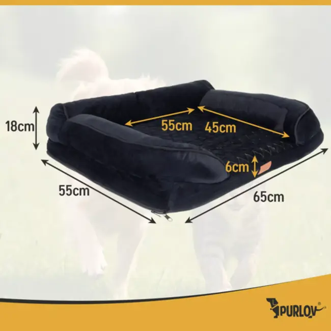 Purlov Orthopedisch hondenbed S 65x55 cm met afneembare hoes en antislipbodem – zwart design