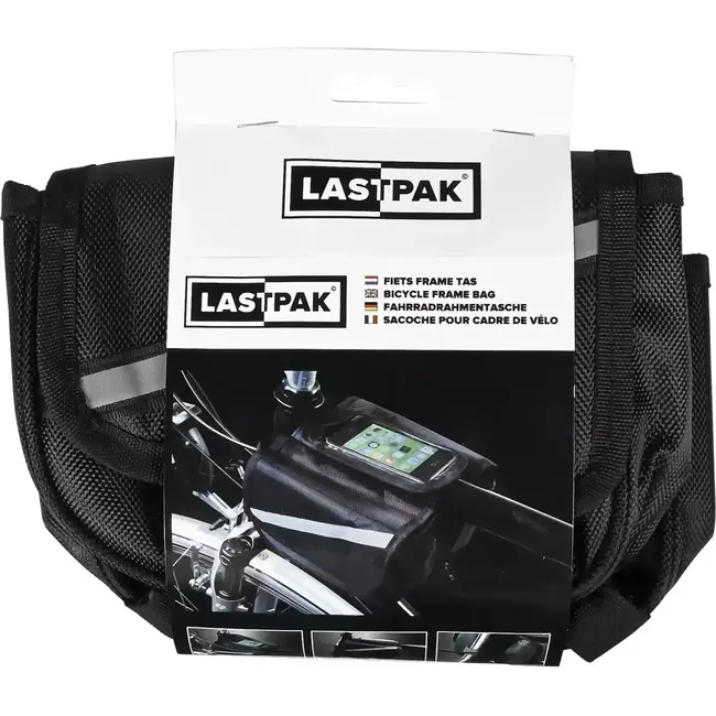 Benson Fiets frame tas - met telefoonvak - reflecterende strepen - 19x13x16 cm - zwart