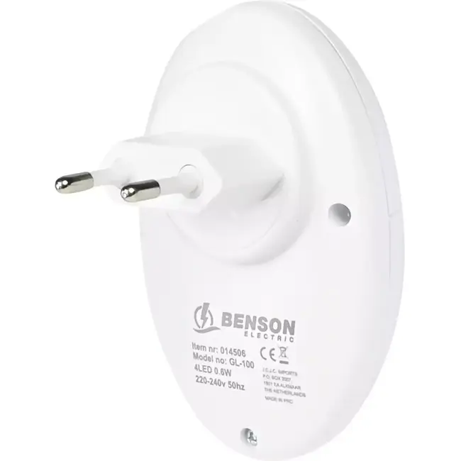 Benson LED nachtlamp met sensor - 4 LED's - 20 lumen - 6500K - 80x80x35 mm