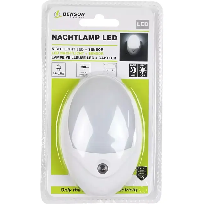 Benson LED nachtlamp met sensor - 4 LED's - 20 lumen - 6500K - 80x80x35 mm