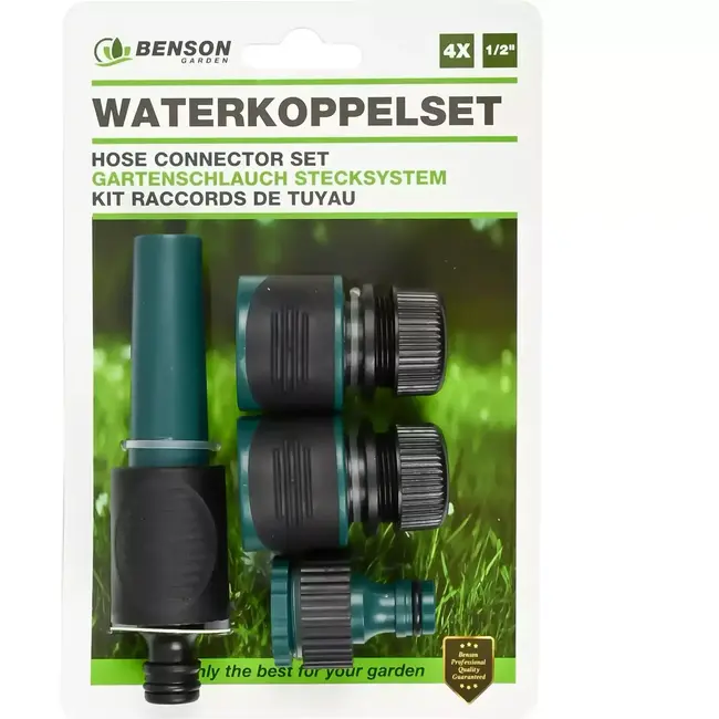 Benson Waterkoppelset 4-delig - Verstelbare sproeikop - Soft grip - Inclusief terugslagklep