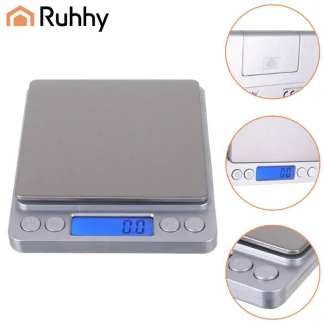 Ruhhy Digitale keukenweegschaal tot 2kg met LCD-display en twee meetkommen – nauwkeurig tot 0,1g