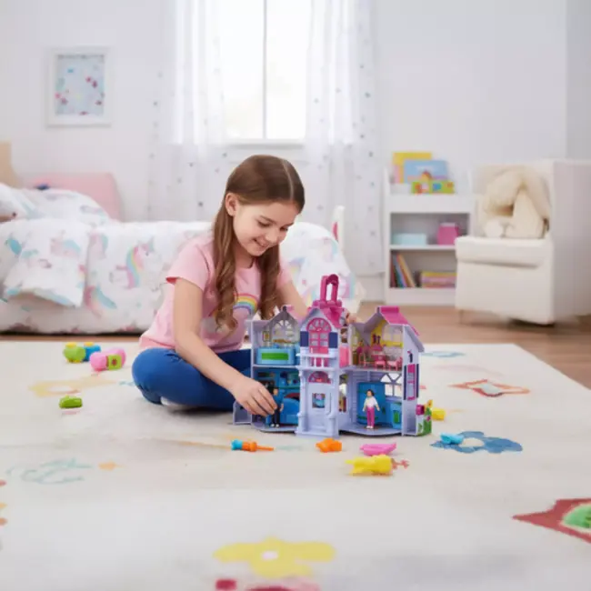 Ruhhy Kleurrijk Opvouwbaar poppenhuis met meubels – 6 kamers - draagbaar ontwerp