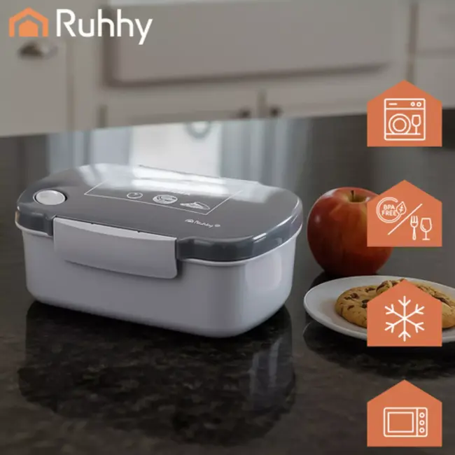 Ruhhy Grijze lunchbox 800 ml – 14 x 19 x 7 cm - voor werk, school of reizen