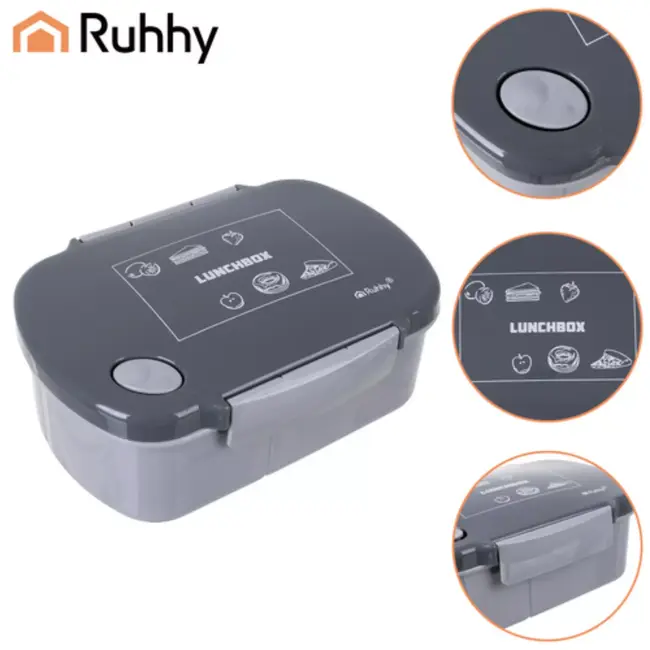 Ruhhy Grijze lunchbox 800 ml – 14 x 19 x 7 cm - voor werk, school of reizen