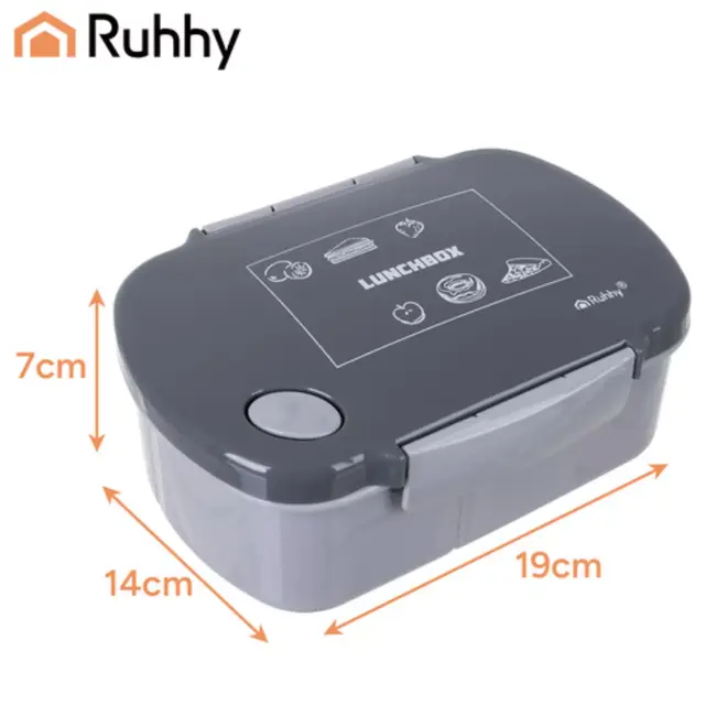 Ruhhy Grijze lunchbox 800 ml – 14 x 19 x 7 cm - voor werk, school of reizen