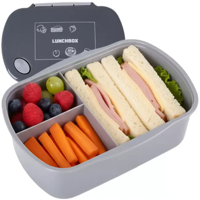 Ruhhy Grijze lunchbox 800 ml – 14 x 19 x 7 cm - voor werk, school of reizen