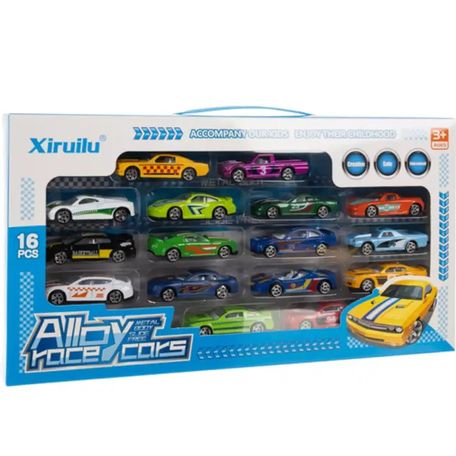 Ruhhy Set van 16 metalen raceauto’s voor kinderen – duurzame, kleurrijke autootjes in 1:64 schaal
