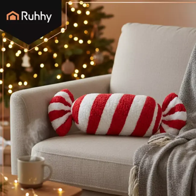 Ruhhy Zachte kerstdecoratie snoepvorm – rood-wit kussen voor feestelijke sfeer thuis