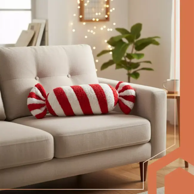 Ruhhy Zachte kerstdecoratie snoepvorm – rood-wit kussen voor feestelijke sfeer thuis