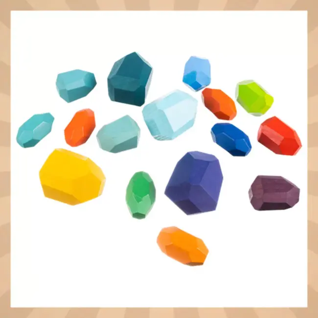 Kruzzel houten stapelstenen set – 16 kleurrijke blokken voor creatief en educatief spel