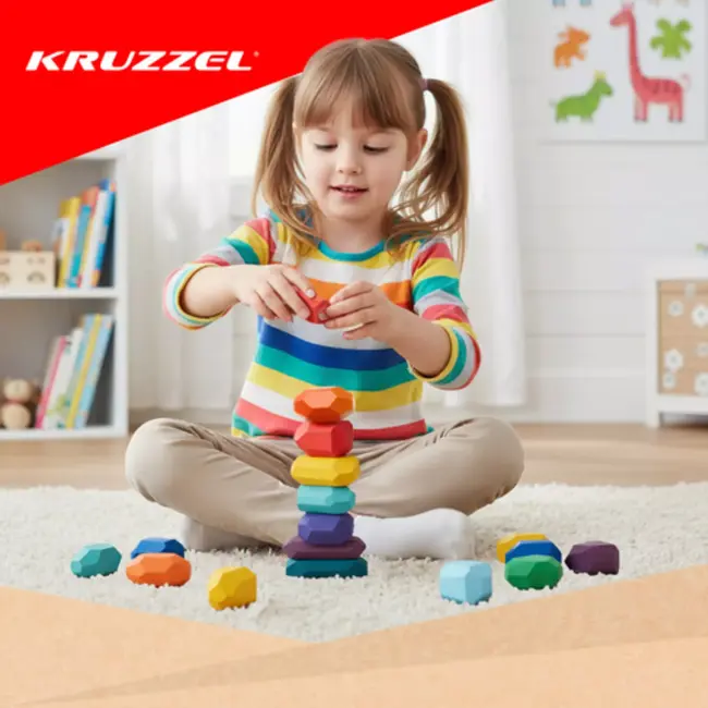 Kruzzel houten stapelstenen set – 16 kleurrijke blokken voor creatief en educatief spel