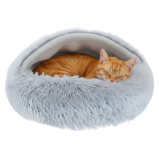 Purlov Zacht grijs comfortabel pluche katten/Hondenmand - 44 x 38 cm