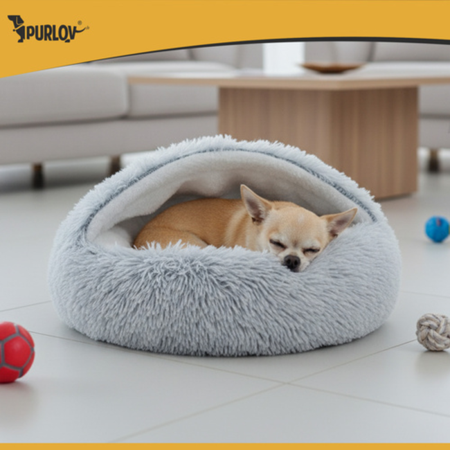 Purlov Zacht grijs comfortabel pluche katten/Hondenmand - 44 x 38 cm