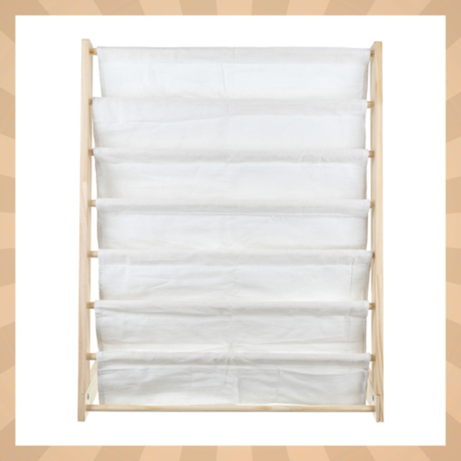 Kruzzel houten kinderboekenrek – 6 vakken met stof – ideaal voor prentenboeken - 60 x 70 x 25 cm