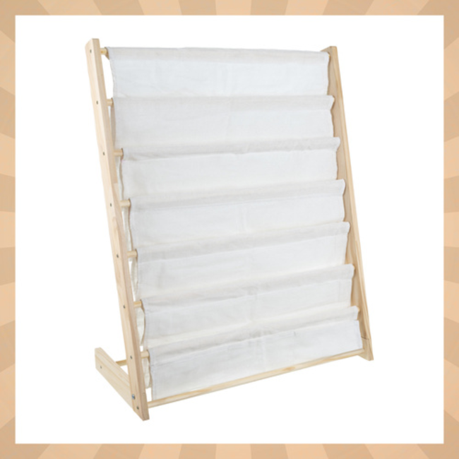 Kruzzel houten kinderboekenrek – 6 vakken met stof – ideaal voor prentenboeken - 60 x 70 x 25 cm