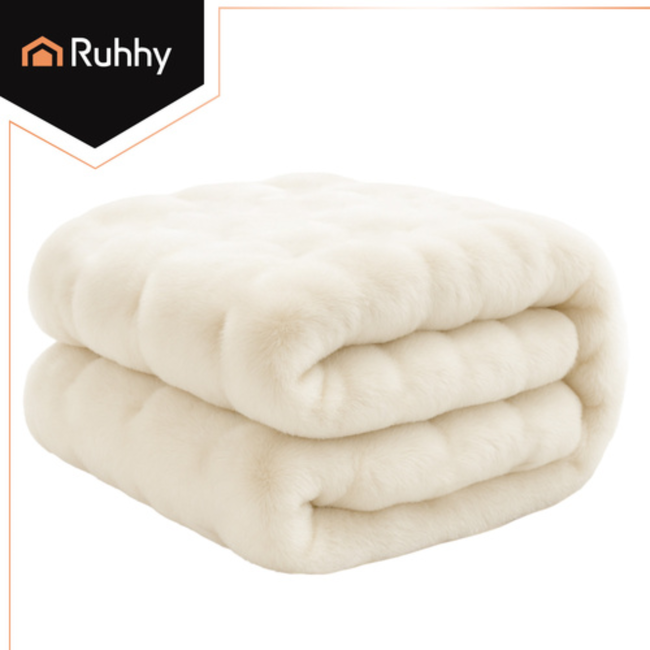Ruhhy Zachte witte deken van pluche – warme imitatiebont plaid 160x100 cm voor bank of bed