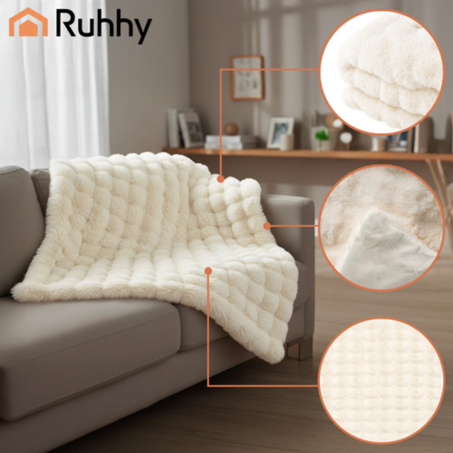 Ruhhy Zachte witte deken van pluche – warme imitatiebont plaid 160x100 cm voor bank of bed