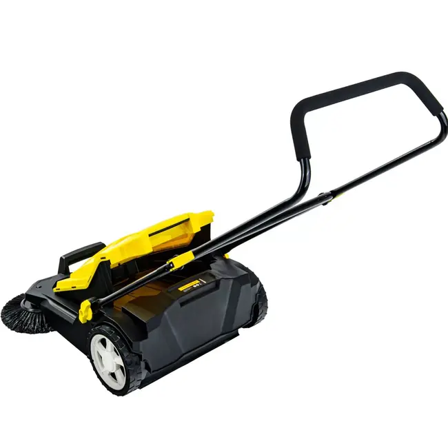 GEKO Handmatige bestratingsveger 65.5 cm met dubbele borstels en opvangbak voor harde ondergronden