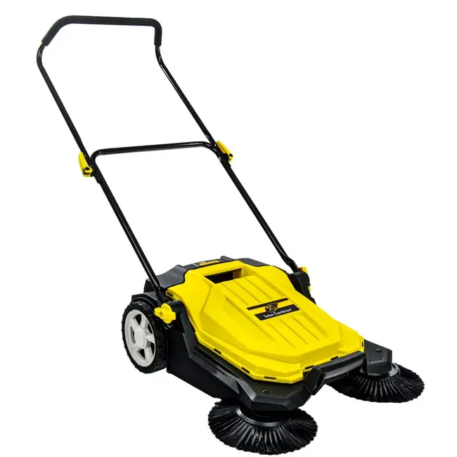 GEKO Handmatige bestratingsveger 65.5 cm met dubbele borstels en opvangbak voor harde ondergronden