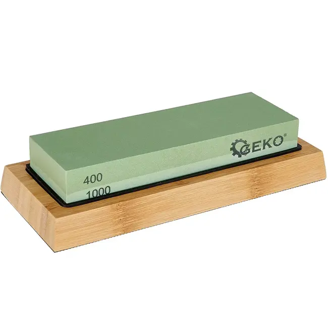 GEKO Complete 8-delige slijpstenen set met vier korrelgraden, hoekgeleider en lederen strop