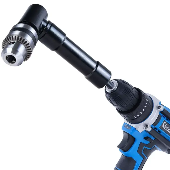 GEKO Compacte 90 graden hoekbooradapter voor 1–10 mm boren met stevige boorkop en sleutel