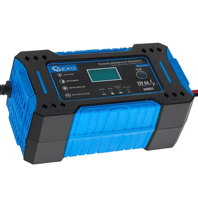 GEKO Intelligente 12V acculader 6A met reparatiemodus, lcd-display en automatische temperatuurregeling