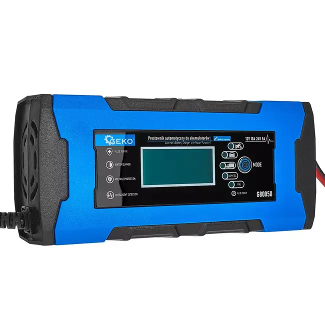 GEKO Krachtige 12/24V acculader 10A met reparatiemodus, winter/zomer functie en lcd-display