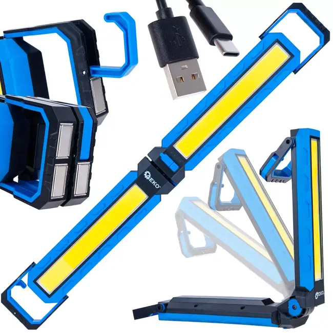GEKO Opvouwbare LED werkplaatslamp met magneet, haak en 4000 mAh accu voor helder werklicht