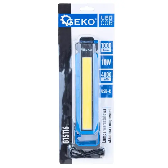 GEKO Opvouwbare LED werkplaatslamp met magneet, haak en 4000 mAh accu voor helder werklicht