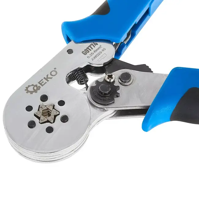 GEKO Zelfinstellende zeskant krimptang 0,25–6 mm² voor nauwkeurig krimpen van adereindhulzen