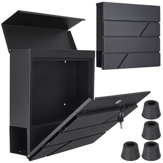 GEKO Stijlvolle antraciet stalen brievenbus 36,7×37×10 cm met krantenvak en kanteldeksel